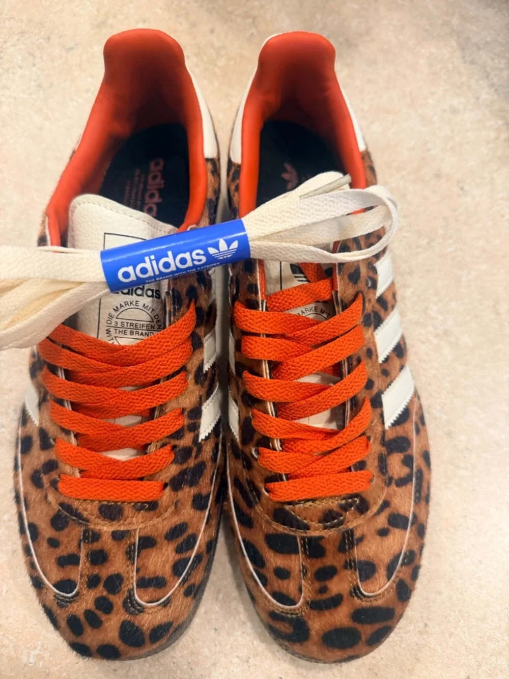 Adidas Leopard Print Gazelle Sneakers with Orange Laces - Picture 2 of 5